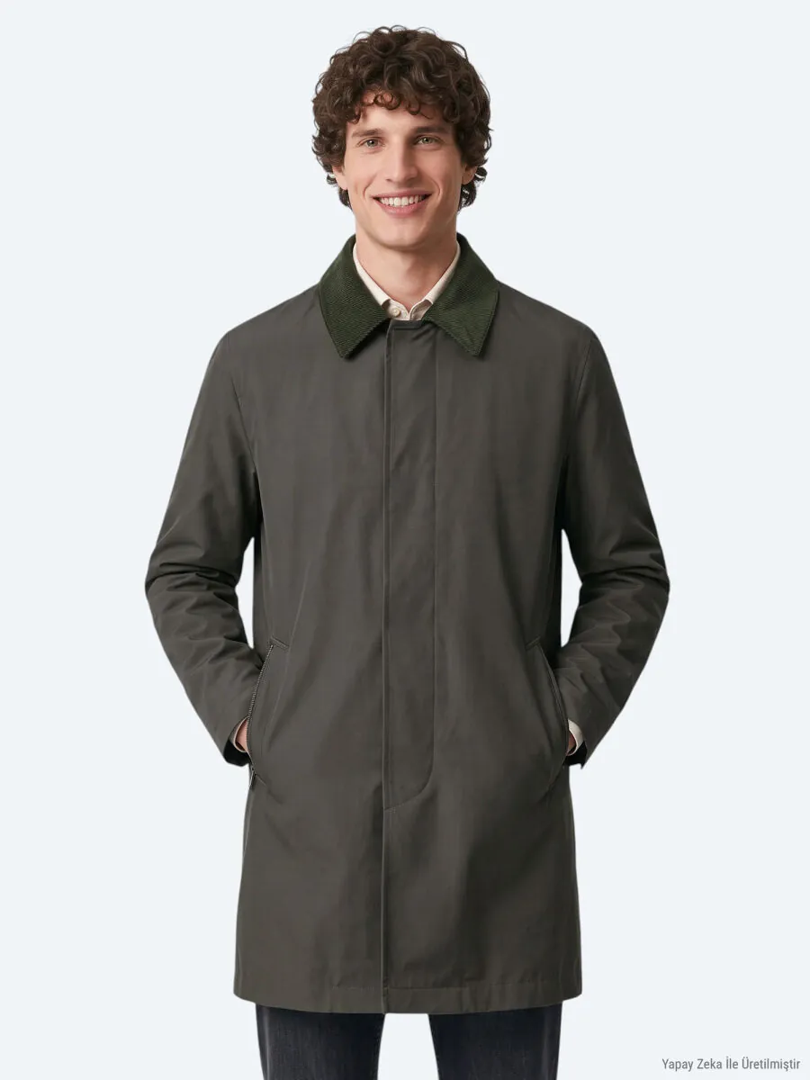 Haki Regular Fit Gömlek Yaka Casual Dokuma Pardösü - 5