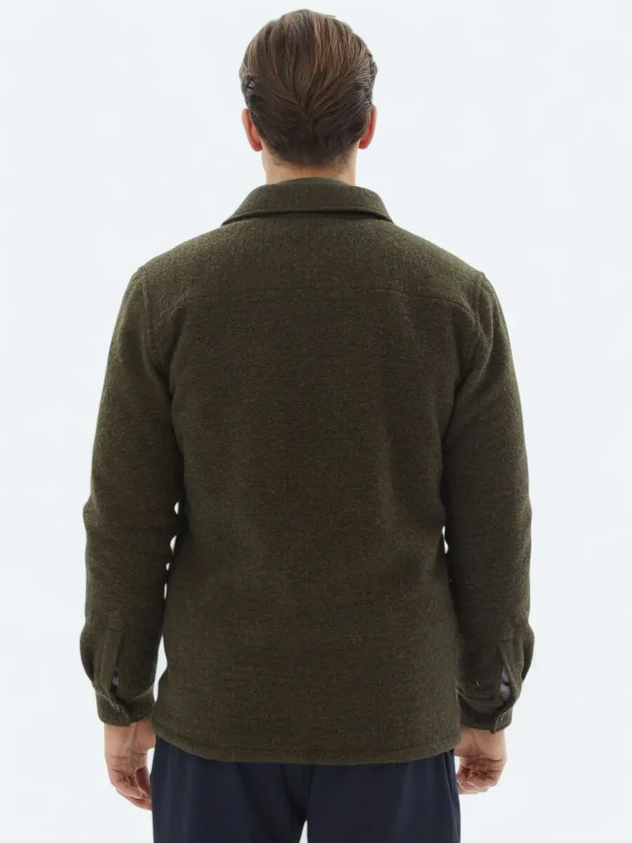 Haki Regular Fit Gömlek Yaka Casual Örme Mont - 6