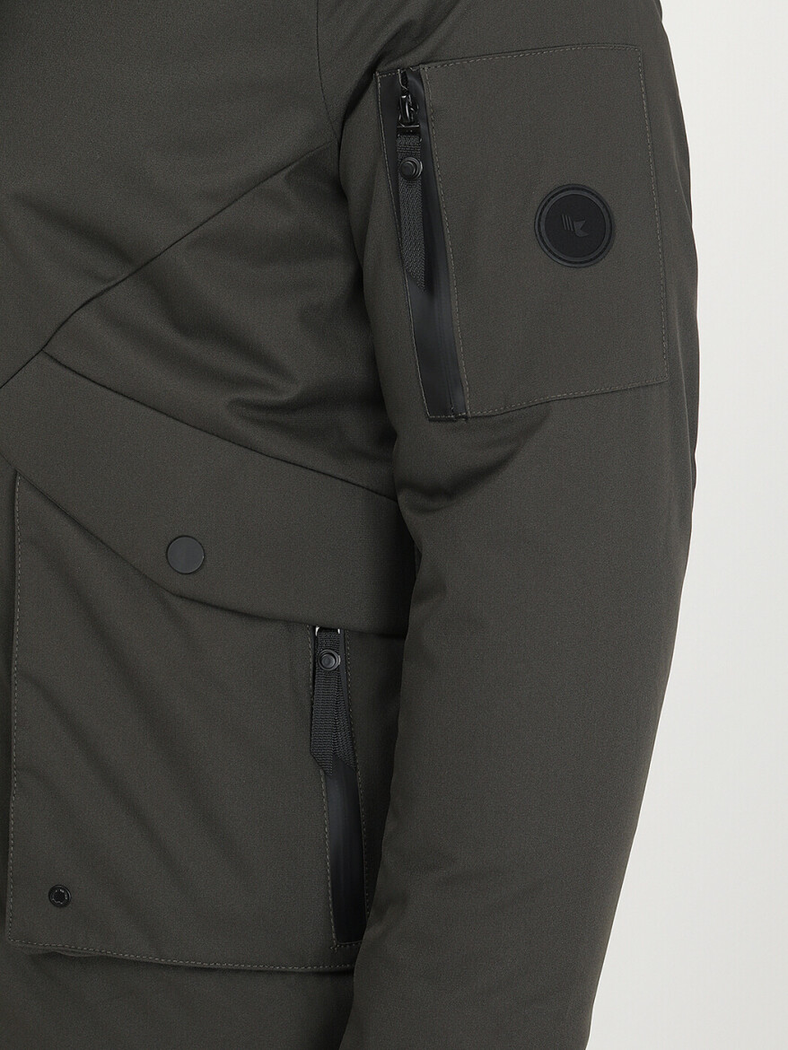 Haki Regular Fit Kapüşonlu Casual Dokuma Kaban - 4