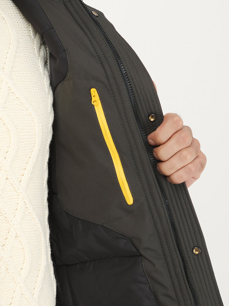 Haki Regular Fit Kapüşonlu Casual Dokuma Kaban - 5