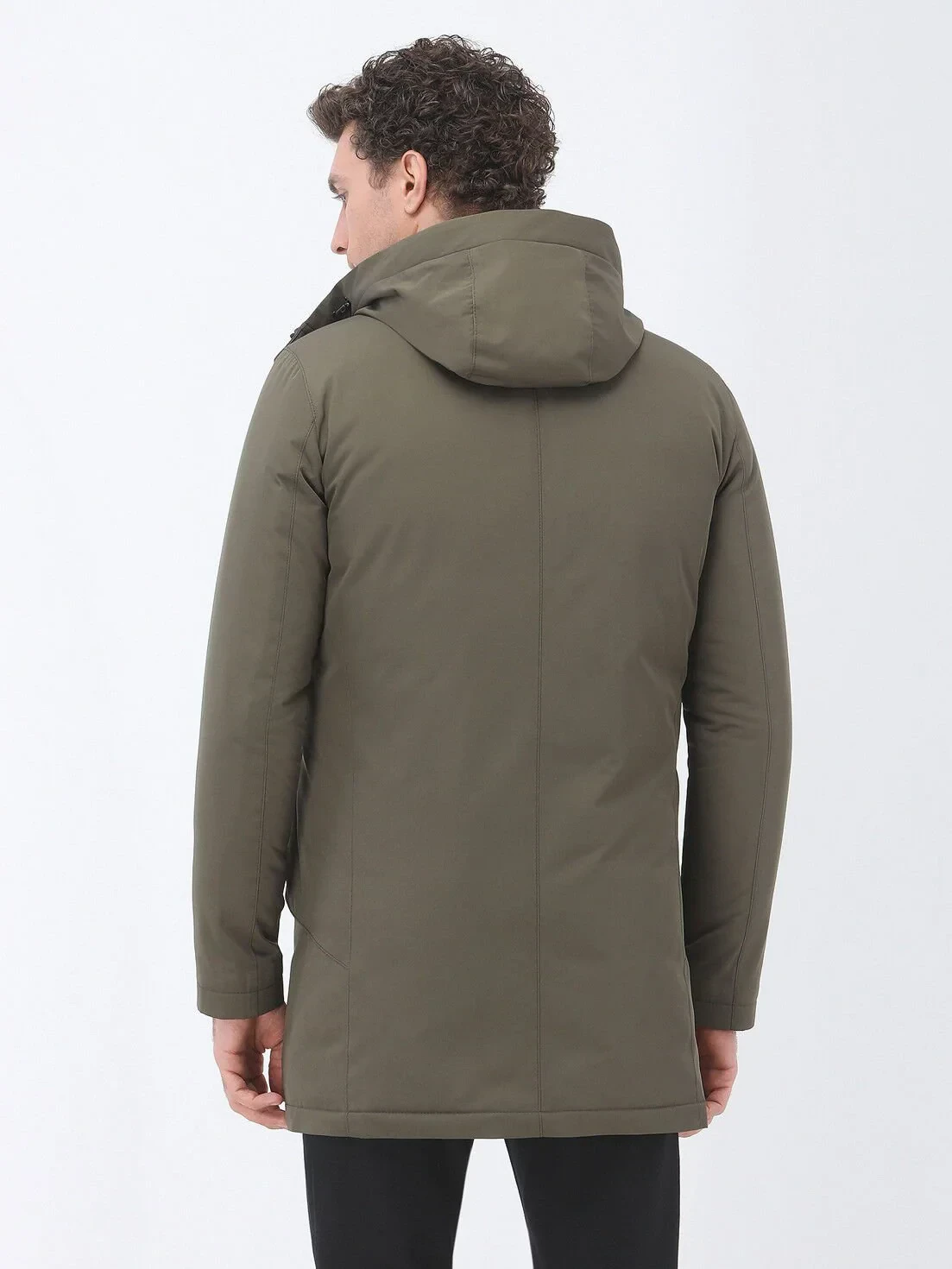 Haki Regular Fit Kapüşonlu Casual Dokuma Kaban - 6