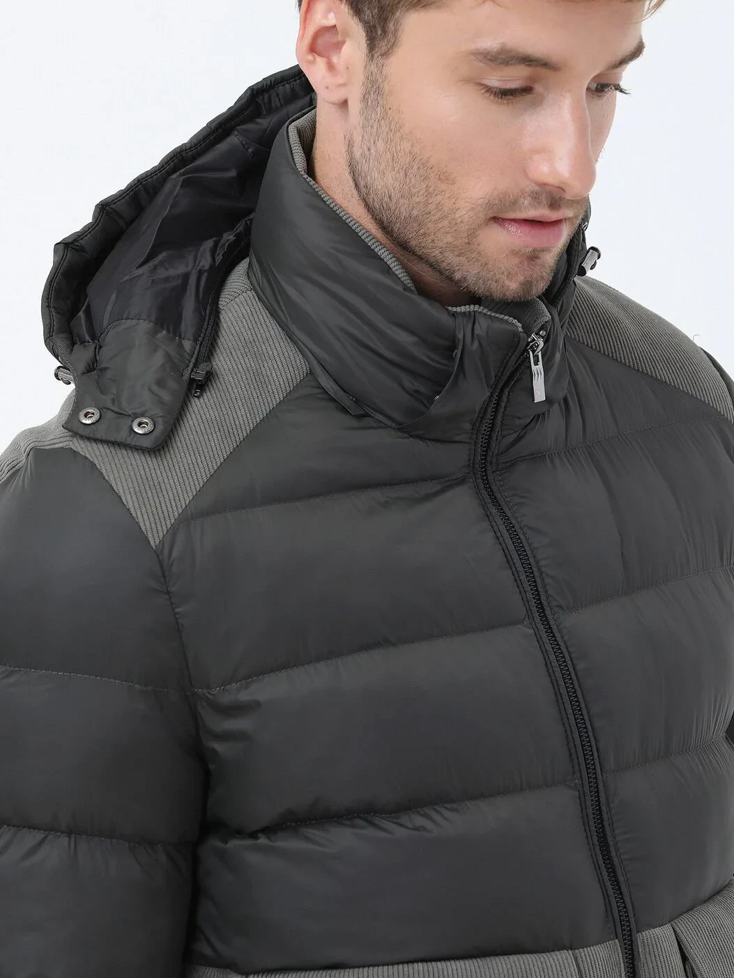 Haki Regular Fit Kapüşonlu Casual Dokuma Mont - 4