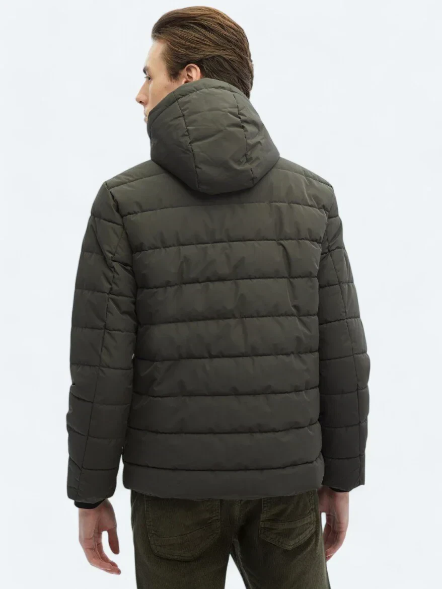 Haki Regular Fit Kapüşonlu Casual Dokuma Mont - 7