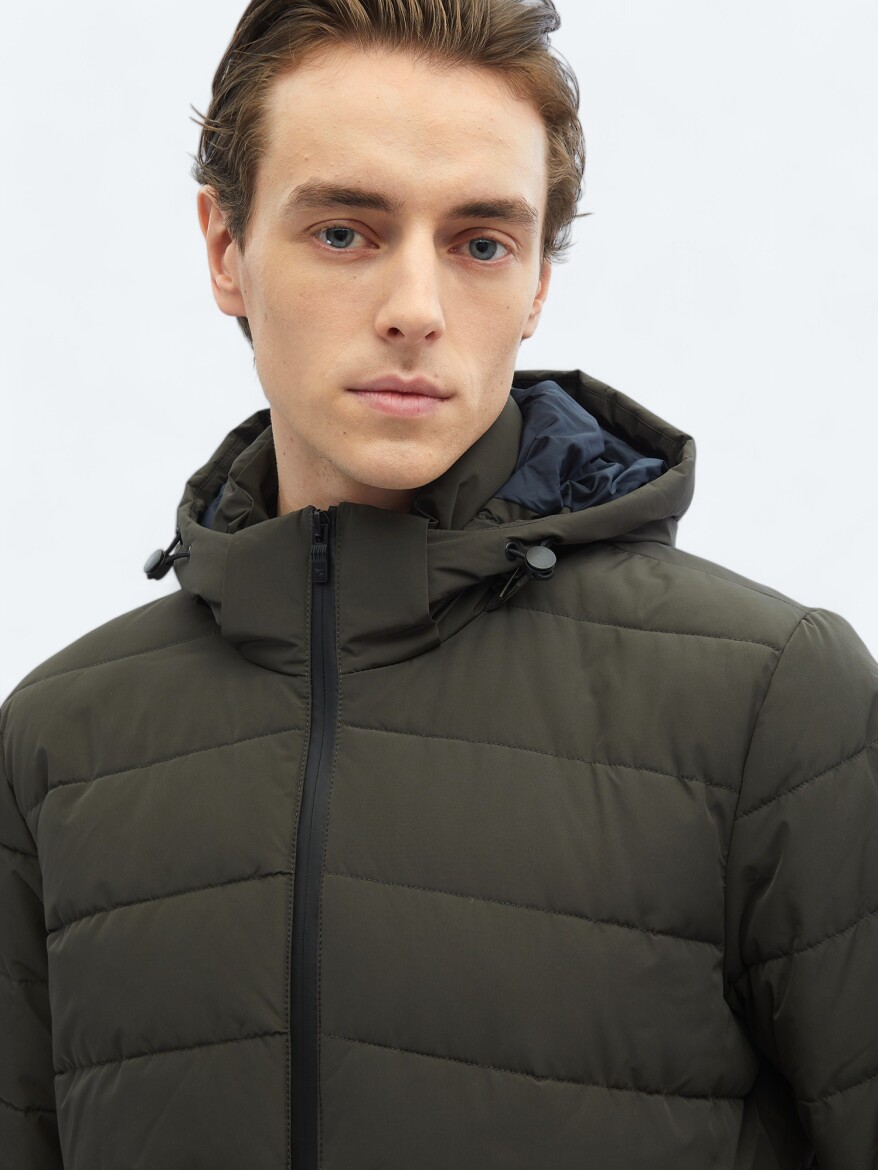 Haki Regular Fit Kapüşonlu Casual Dokuma Mont - 5