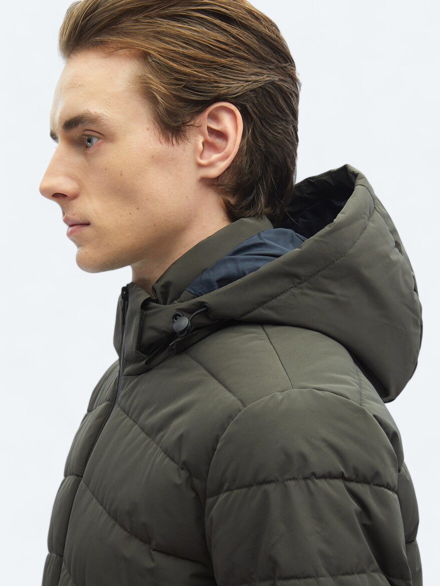 Haki Regular Fit Kapüşonlu Casual Dokuma Mont - 6