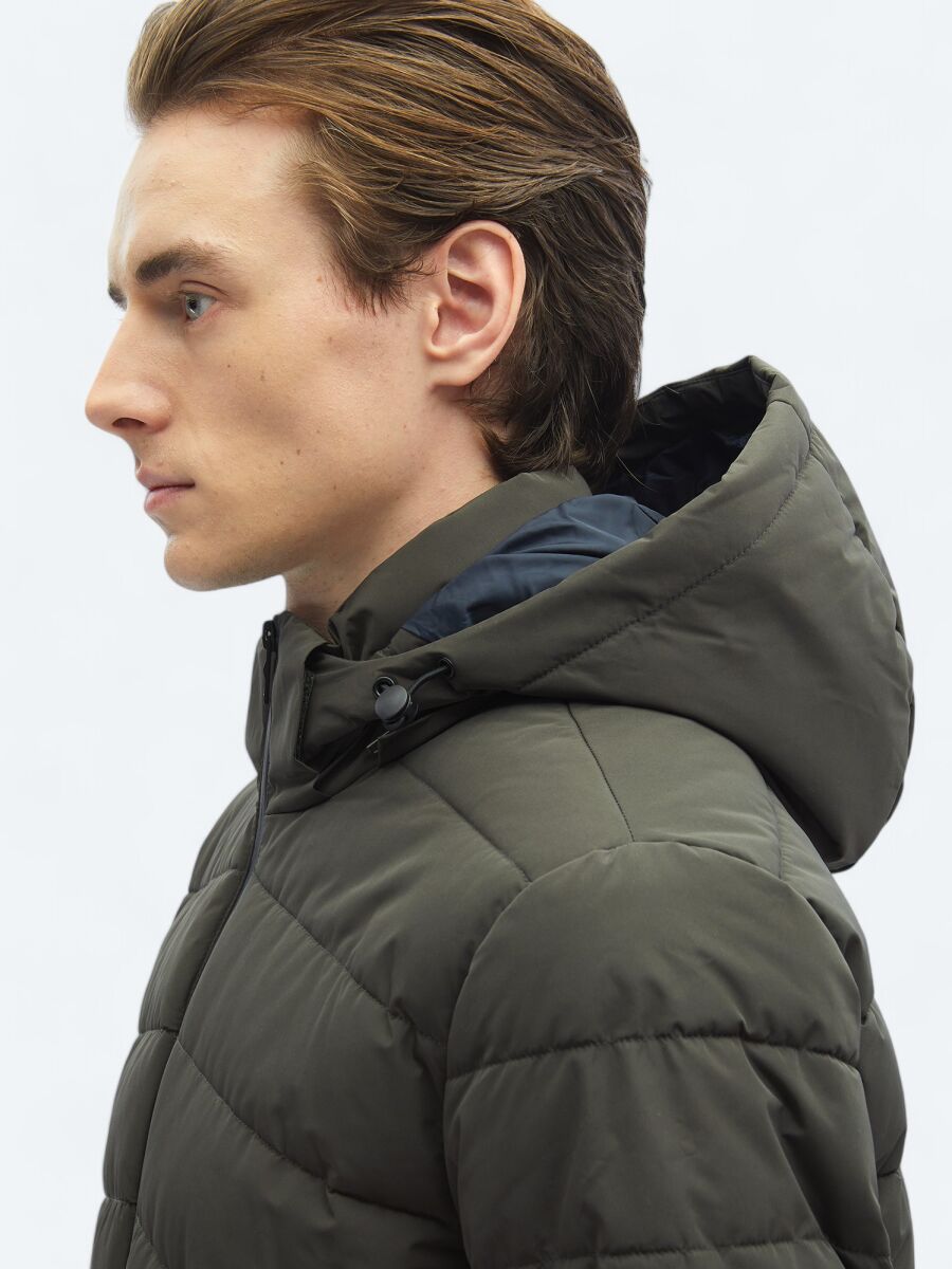 Haki Regular Fit Kapüşonlu Casual Dokuma Mont - 6