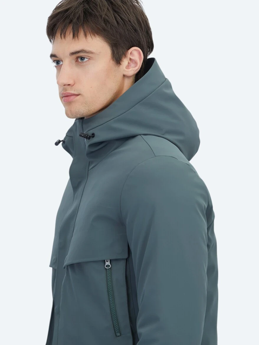 Haki Regular Fit Kapüşonlu Casual Dokuma Mont - 6