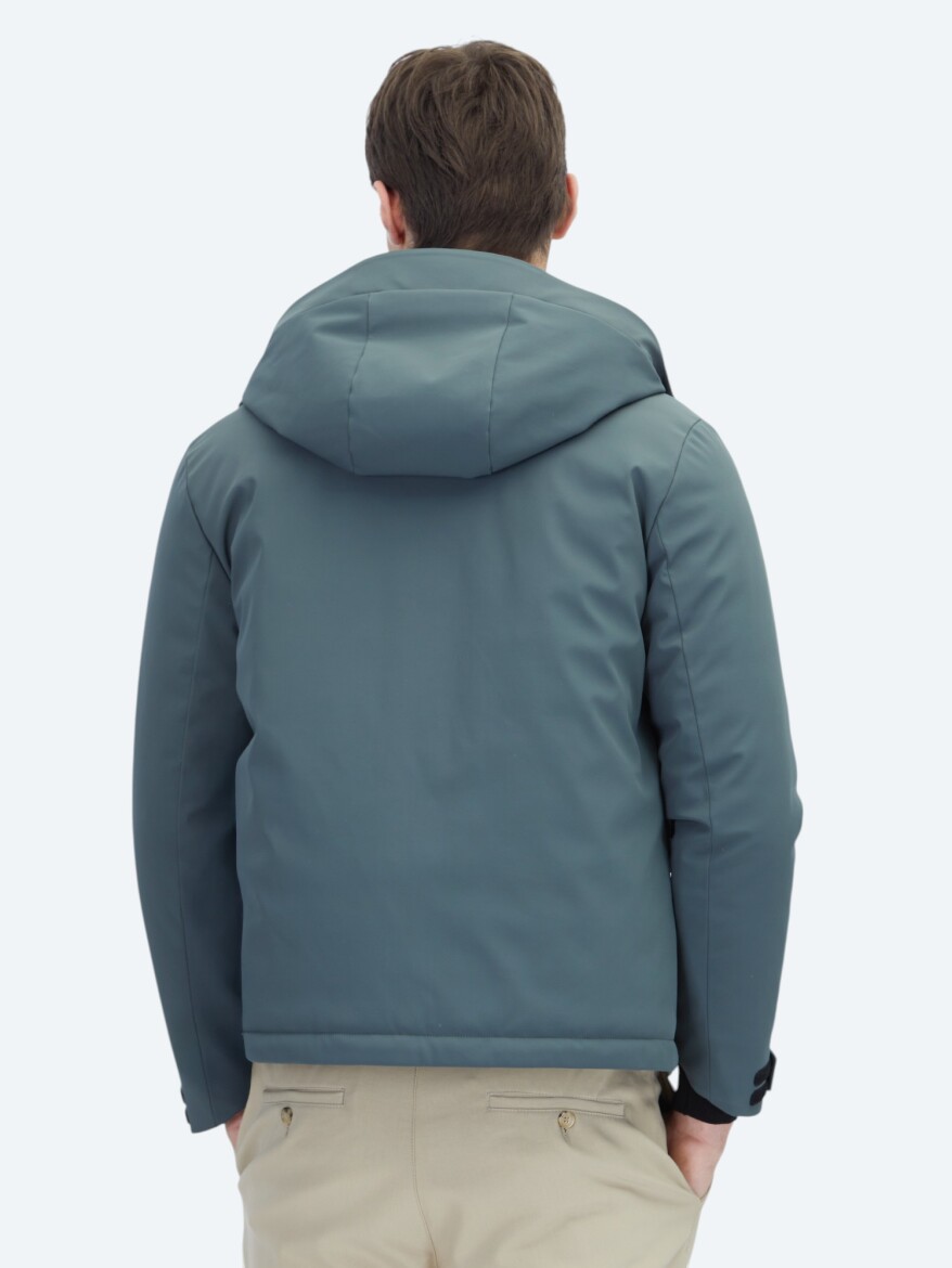 Haki Regular Fit Kapüşonlu Casual Dokuma Mont - 7