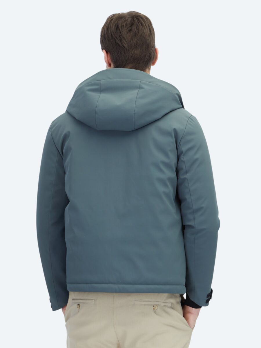 Haki Regular Fit Kapüşonlu Casual Dokuma Mont - 7