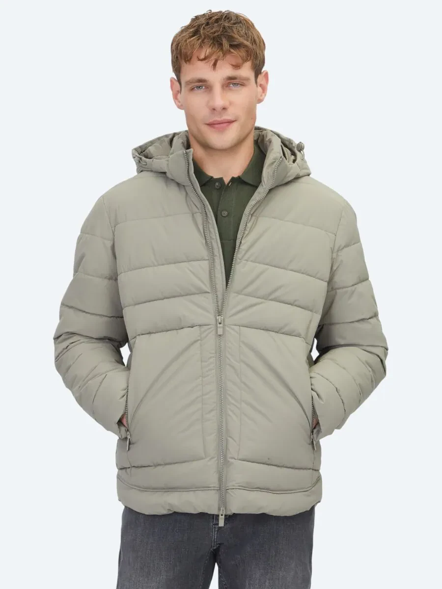 Haki Regular Fit Kapüşonlu Casual Dokuma Mont - 1