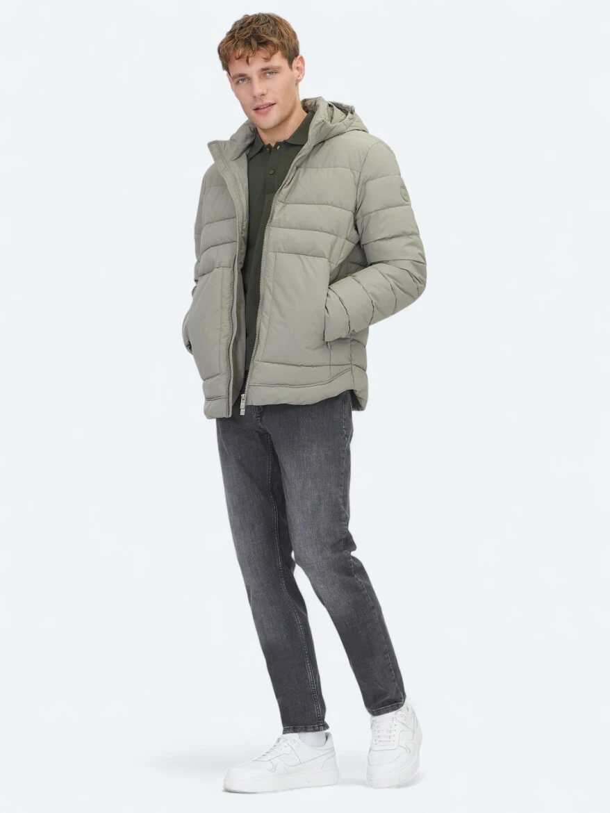 Haki Regular Fit Kapüşonlu Casual Dokuma Mont - KİP