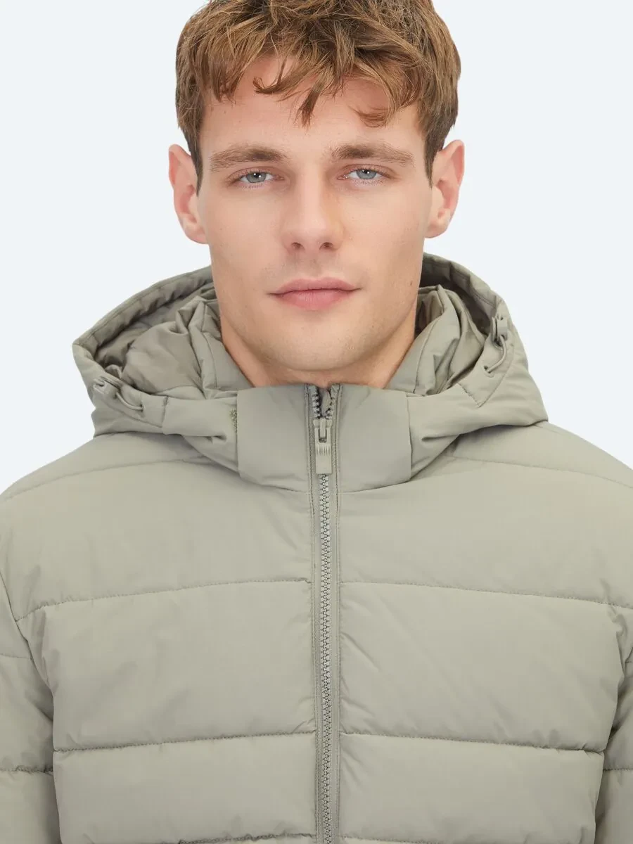 Haki Regular Fit Kapüşonlu Casual Dokuma Mont - 3