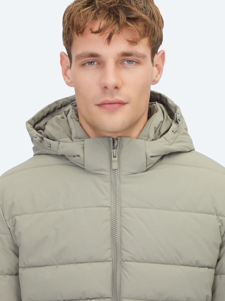 Haki Regular Fit Kapüşonlu Casual Dokuma Mont - 3