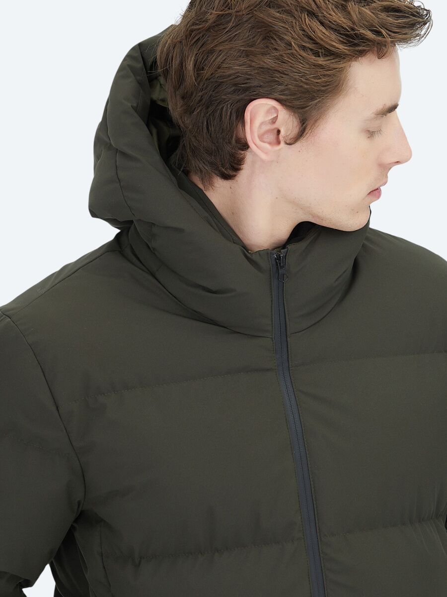 Haki Regular Fit Kapüşonlu Casual Dokuma Mont - 2