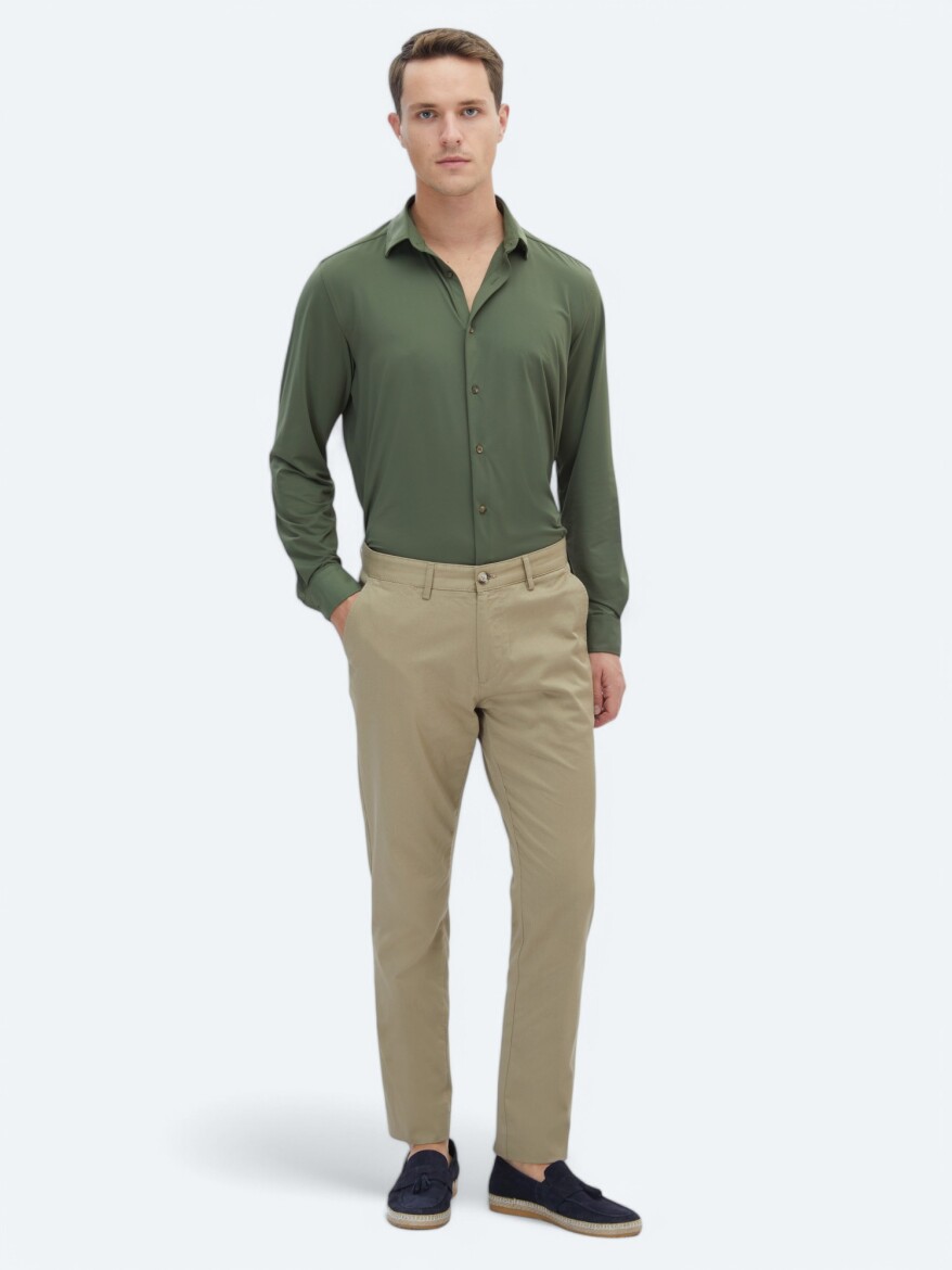 Haki Regular Fit Uzun Casual Gömlek - 2