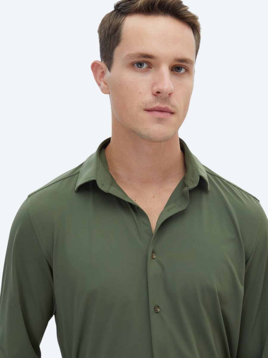 Haki Regular Fit Uzun Casual Gömlek - 3