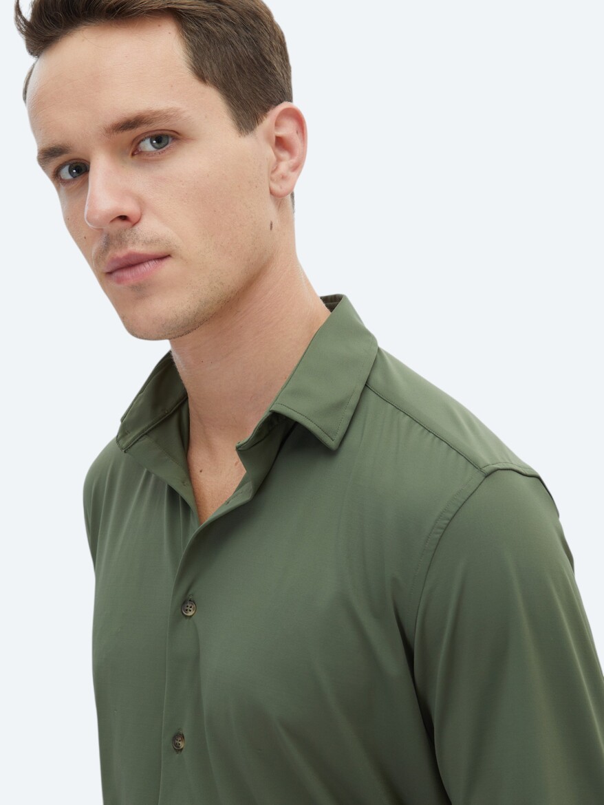 Haki Regular Fit Uzun Casual Gömlek - 4