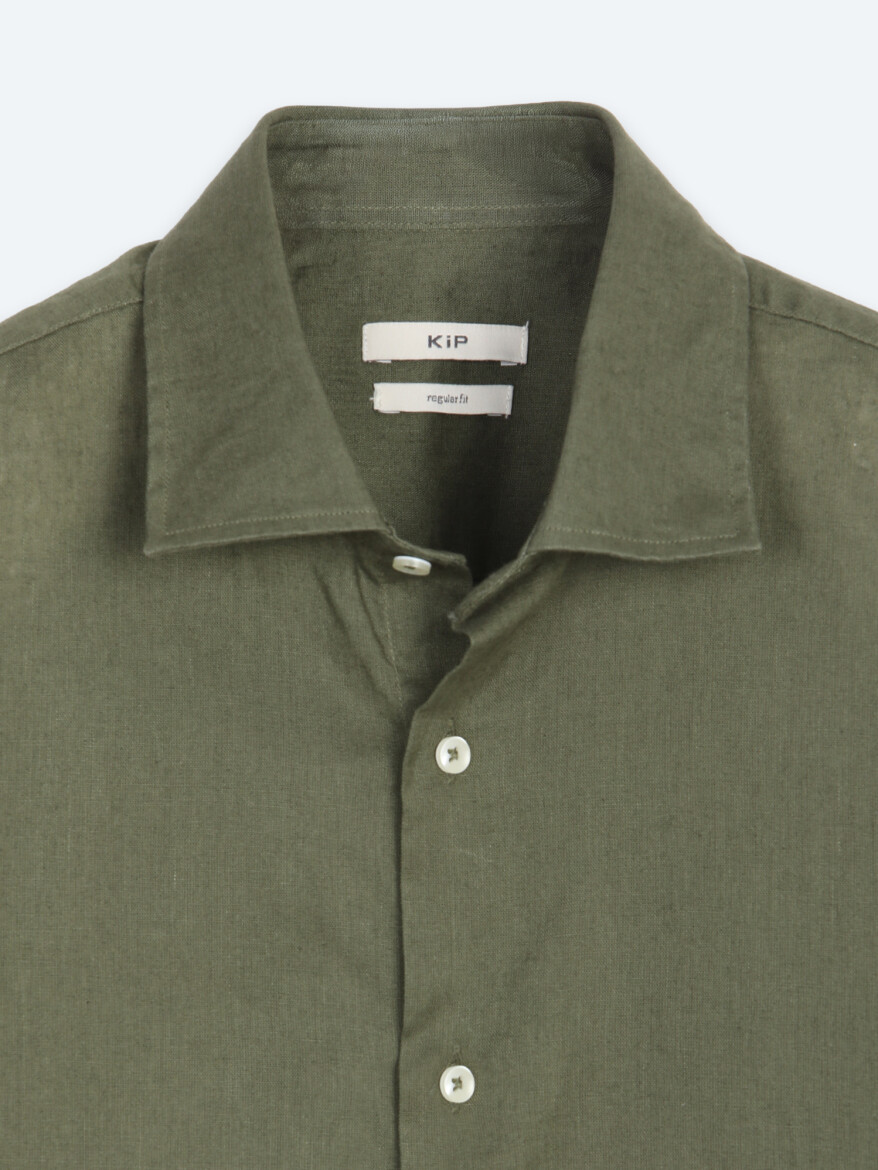 Haki Regular Fit Uzun Dokuma Casual Pamuk Karışımlı Gömlek - 8