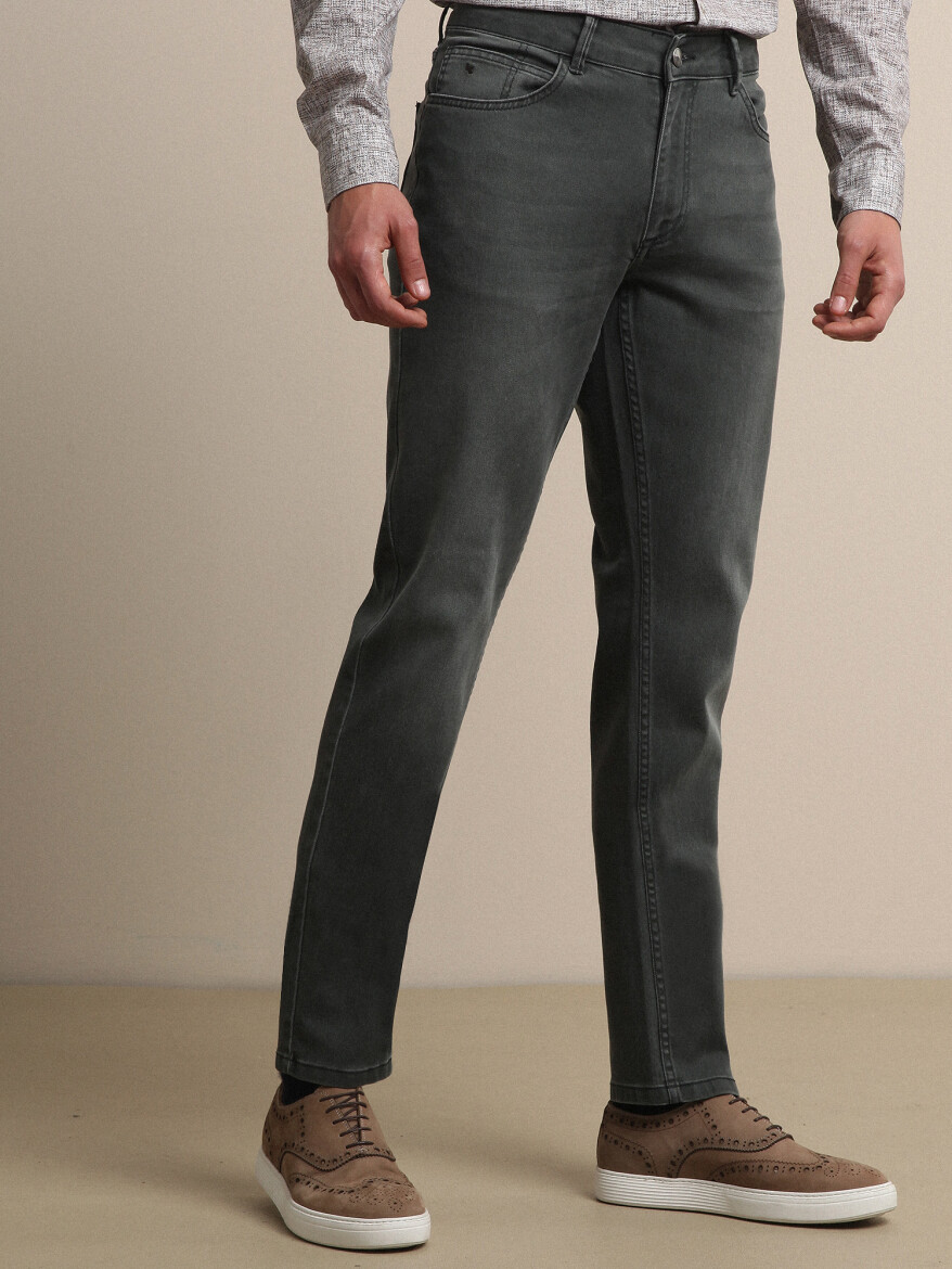 Haki Slim Fit Denim Pamuk Karışımlı Pantolon - 2