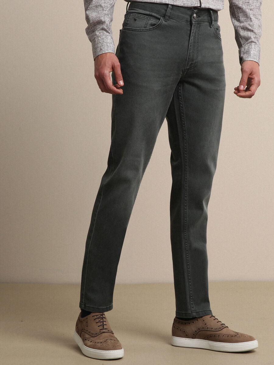Haki Slim Fit Denim Pamuk Karışımlı Pantolon - 2