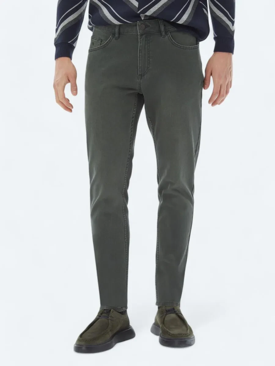 Haki Slim Fit Denim Pamuk Karışımlı Pantolon - 2