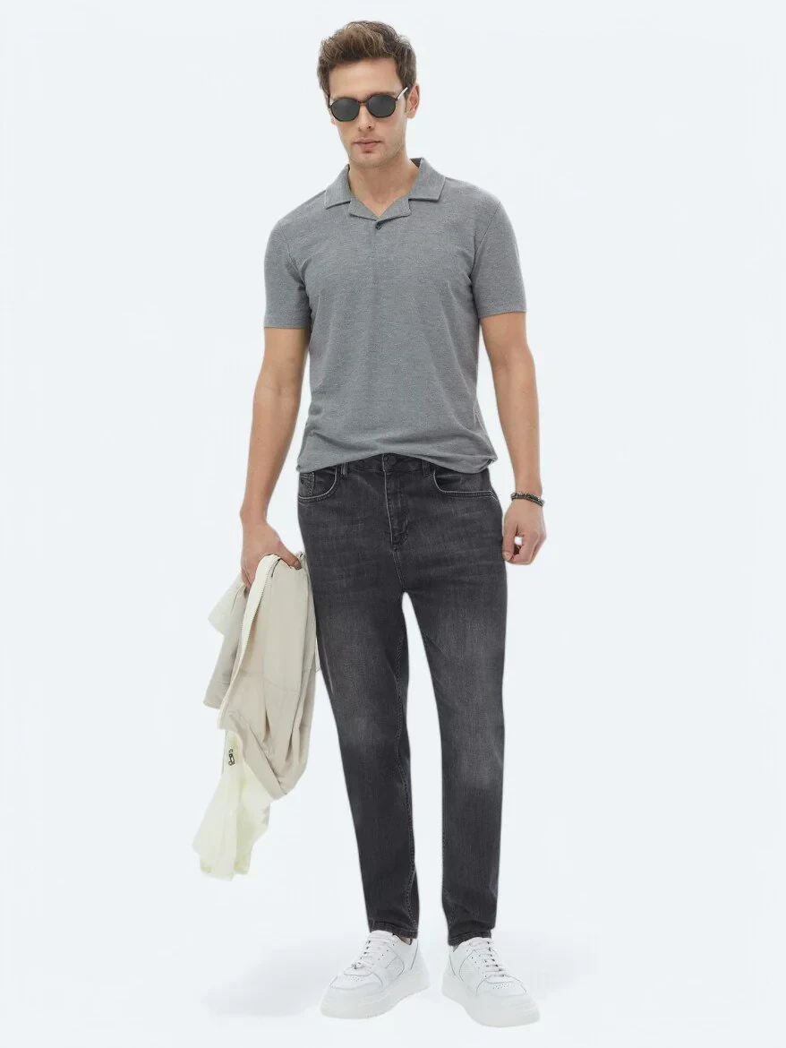 Hard Coal Carrot Fit Denim Cotton Blended Trousers - 1