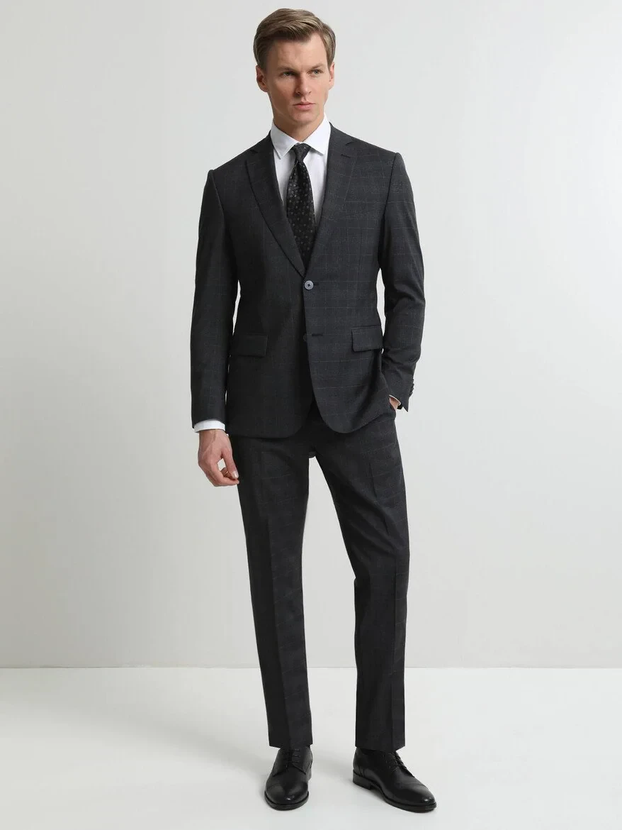 Hard Coal Checkered Modern Fit 100% Wool Suit - 1
