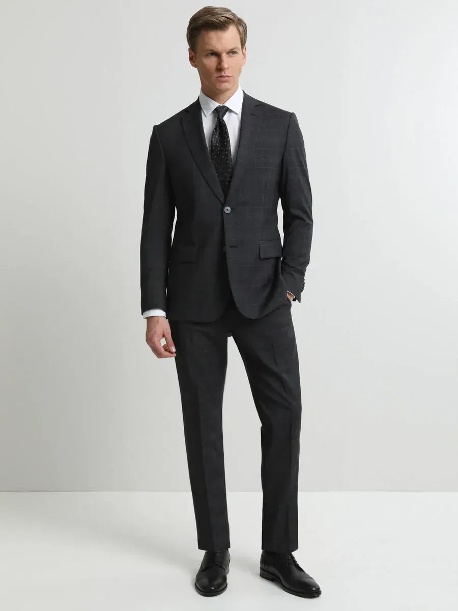 Hard Coal Checkered Modern Fit 100% Wool Suit - 1