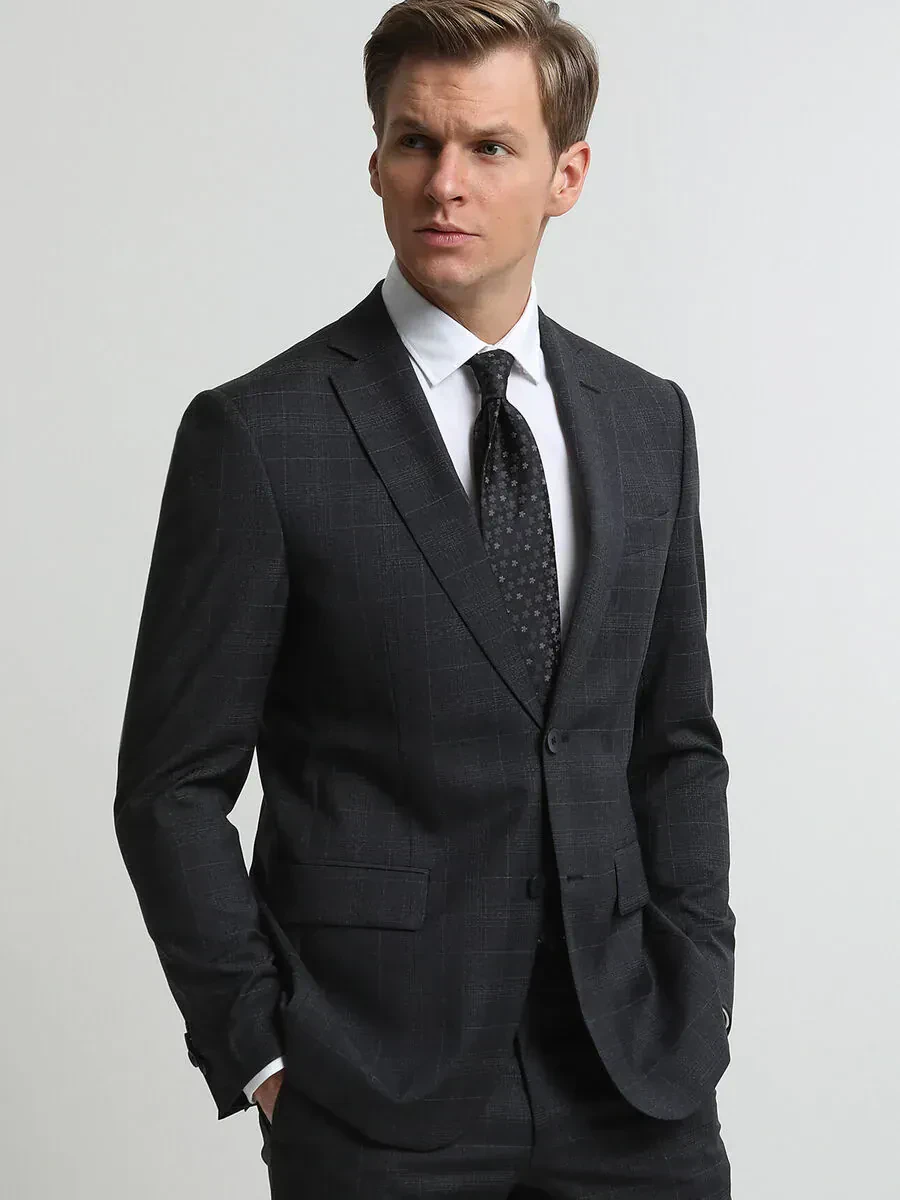 Hard Coal Checkered Modern Fit 100% Wool Suit - 3