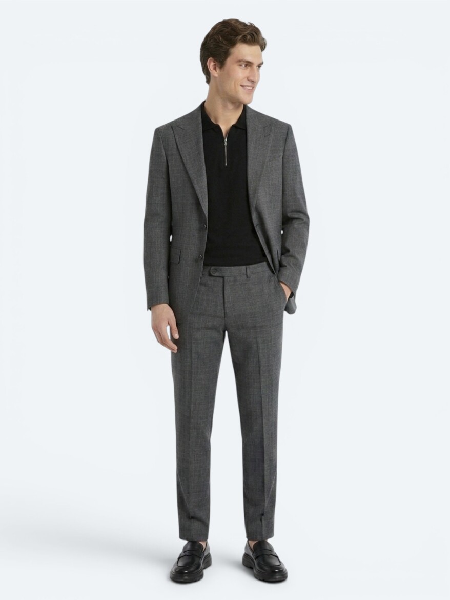 Hard Coal Checkered Modern Fit Wool Blended Suit - KİP