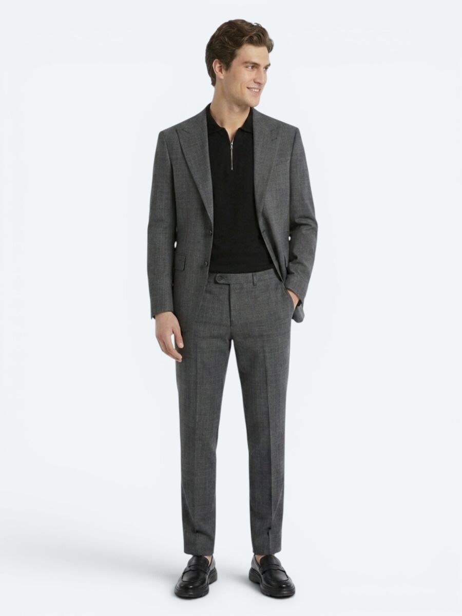 Hard Coal Checkered Modern Fit Wool Blended Suit - 1