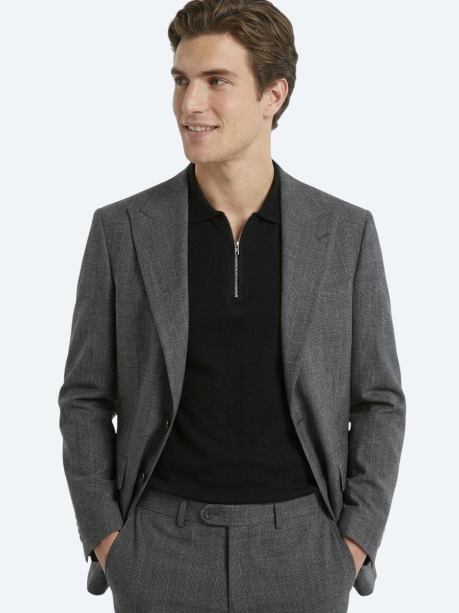 Hard Coal Checkered Modern Fit Wool Blended Suit - 2