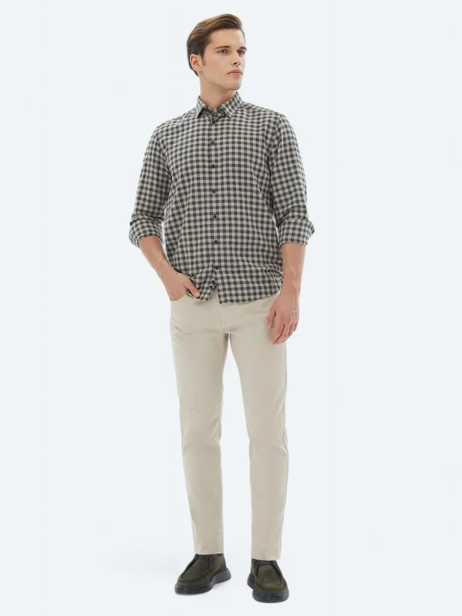 Hard Coal Checkered Regular Fit Weaving Casual Cotton Blended Shirt - 2