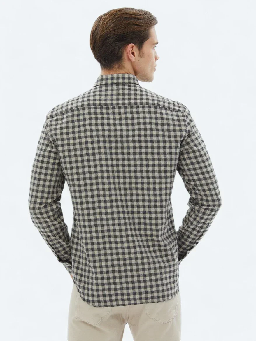 Hard Coal Checkered Regular Fit Weaving Casual Cotton Blended Shirt - 8