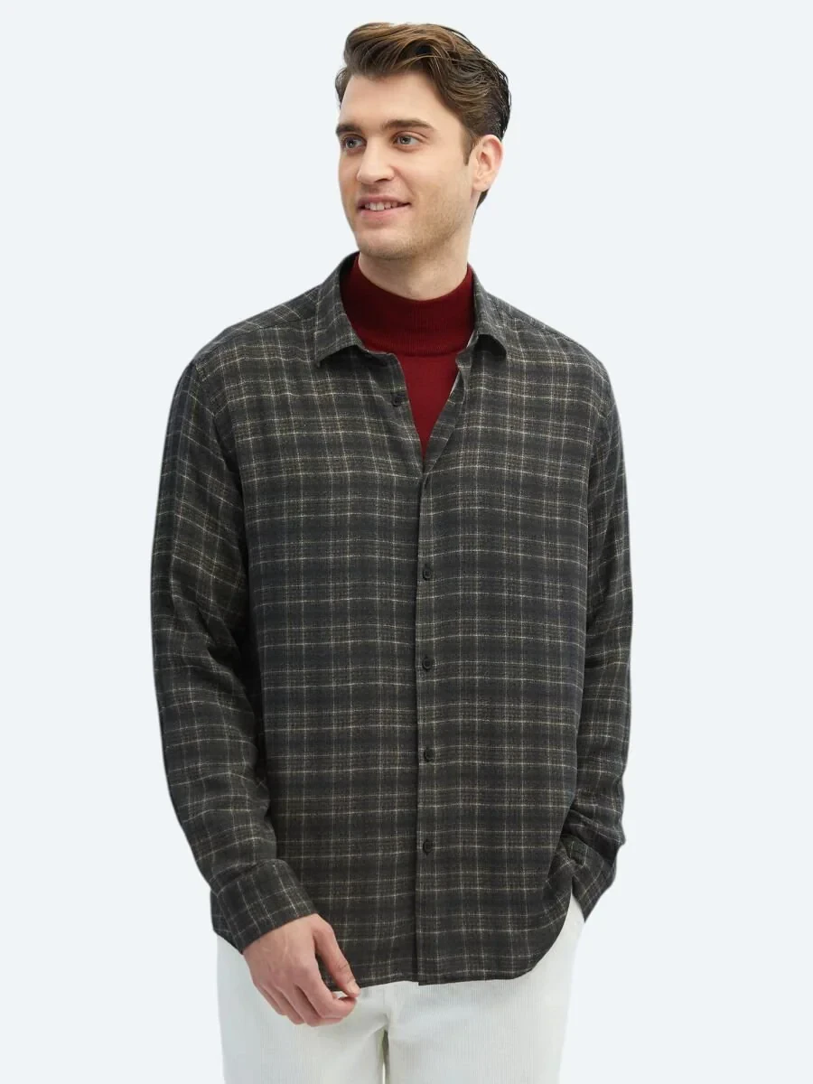 Hard Coal Checkered Regular Fit Weaving Casual Shirt - 1