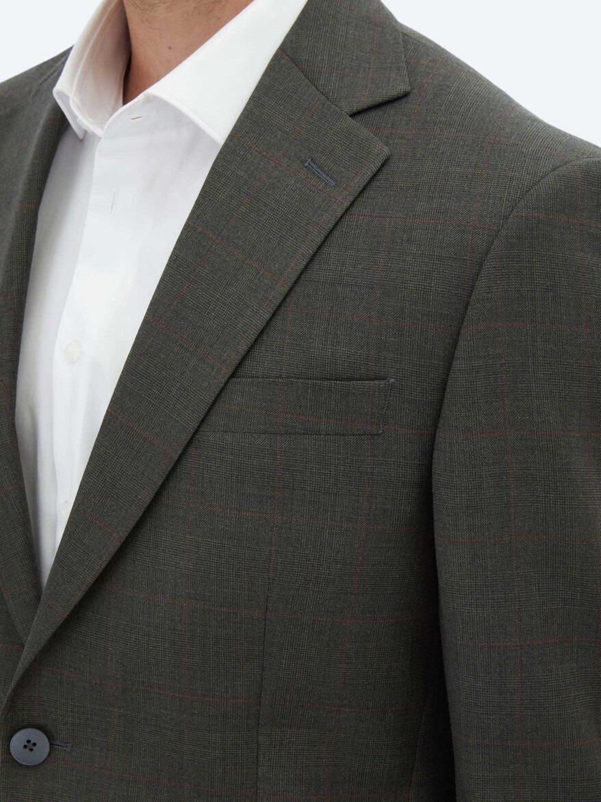 Hard Coal Checkered Slim Fit Wool Blended Suit - 4