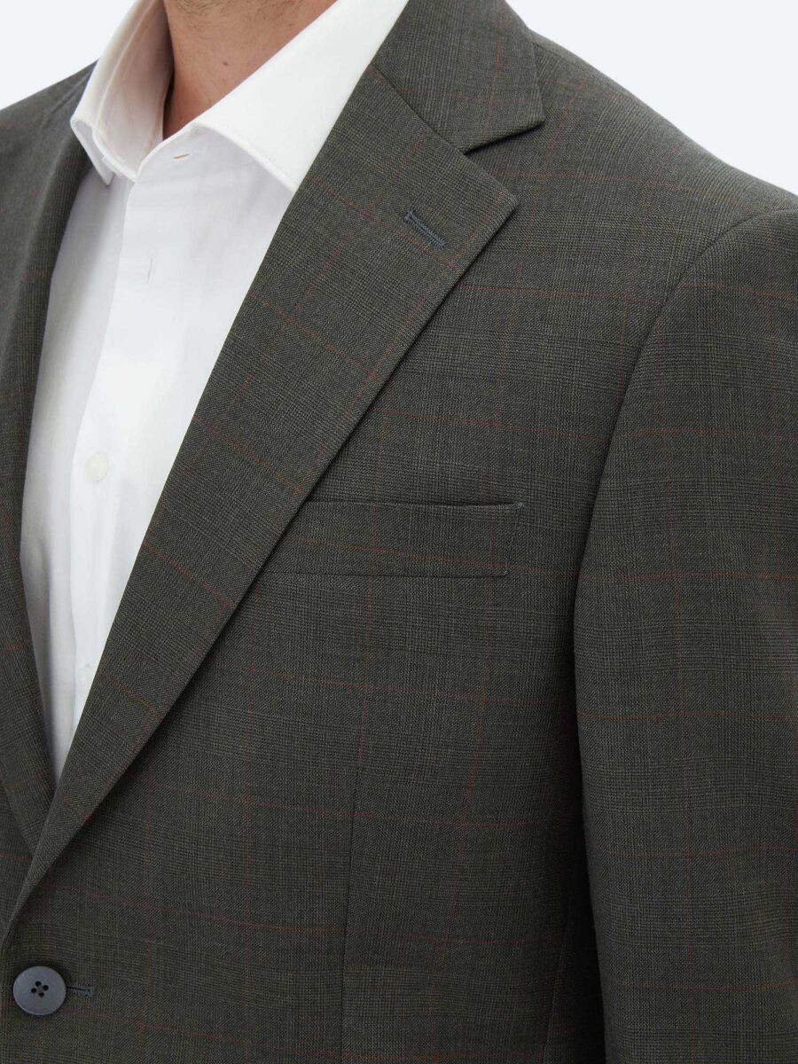 Hard Coal Checkered Slim Fit Wool Blended Suit - 4
