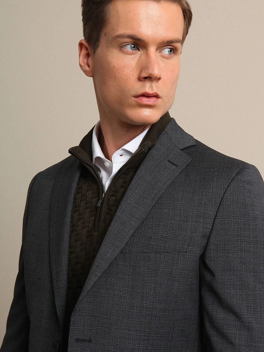 Hard Coal Micro Modern Fit Wool Blended Suit - 1