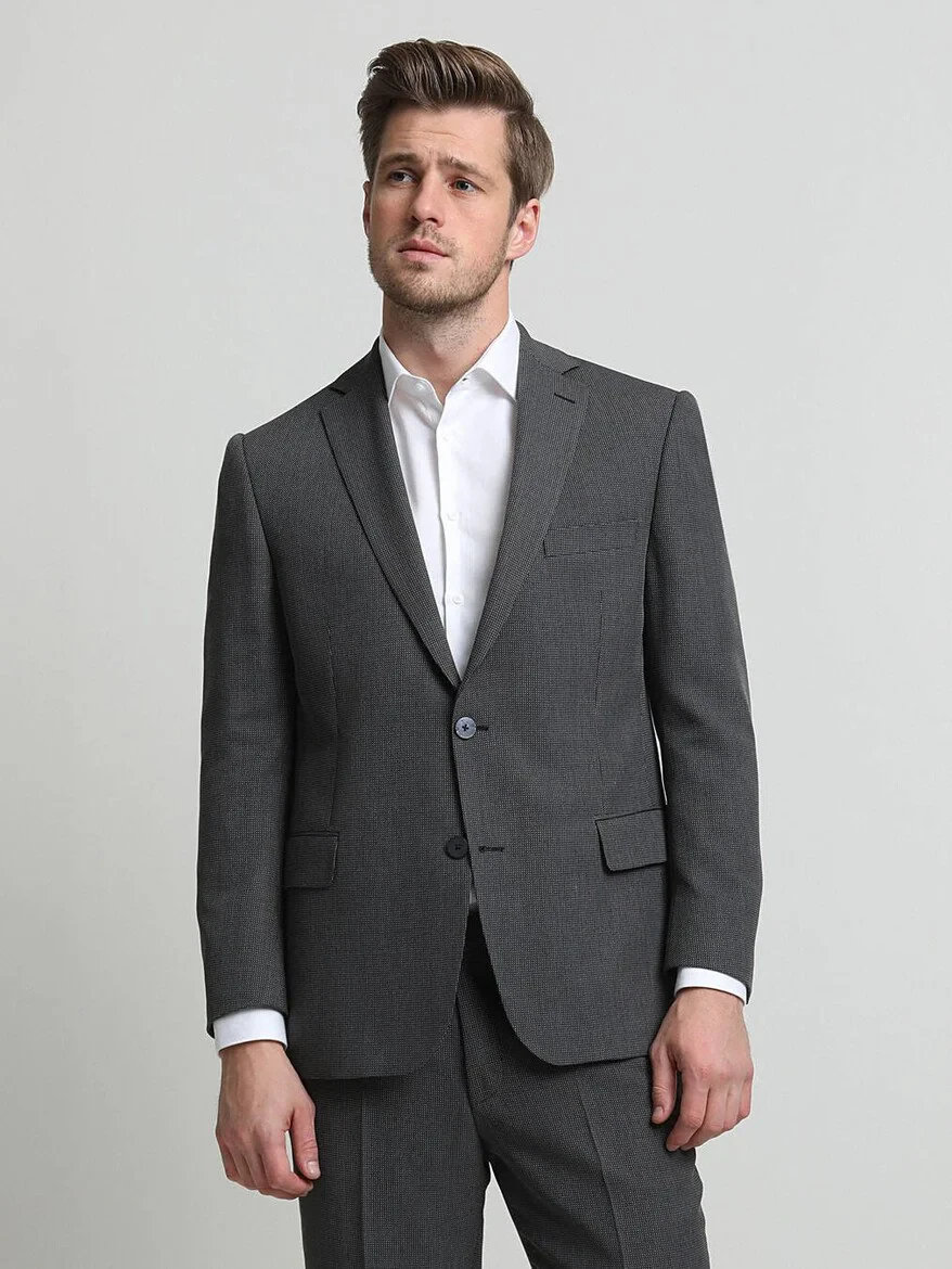 Hard Coal Micro Regular Fit Wrinkle Free Wool Blended Suit - 3