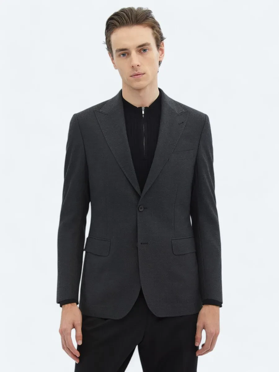 Hard Coal Patterned Modern Fit Recycled Jacket - 3