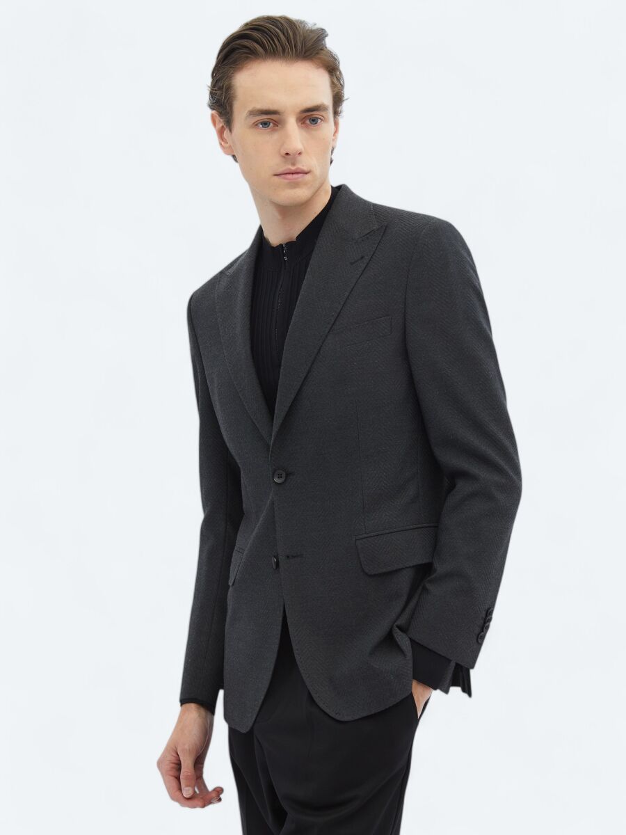 Hard Coal Patterned Modern Fit Recycled Jacket - 1