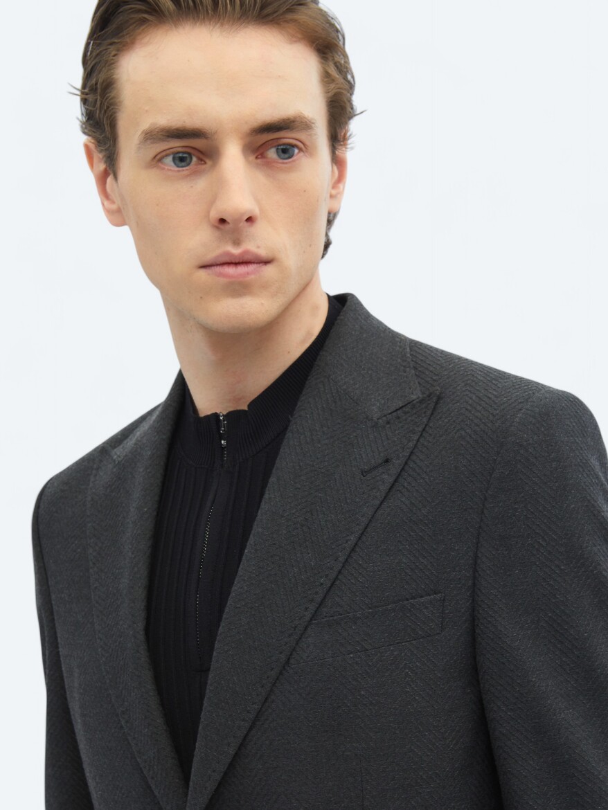 Hard Coal Patterned Modern Fit Recycled Jacket - 4