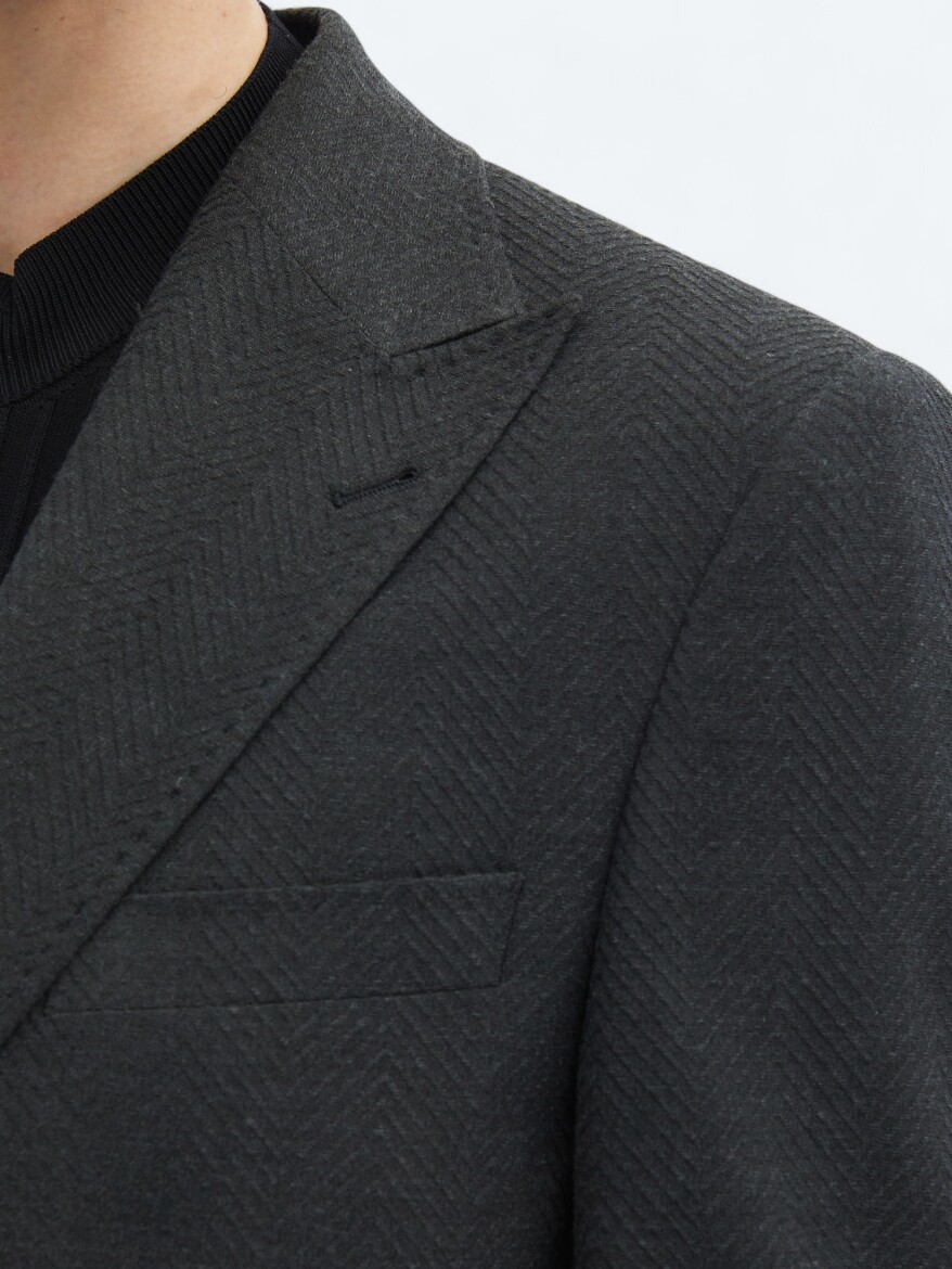 Hard Coal Patterned Modern Fit Recycled Jacket - 5