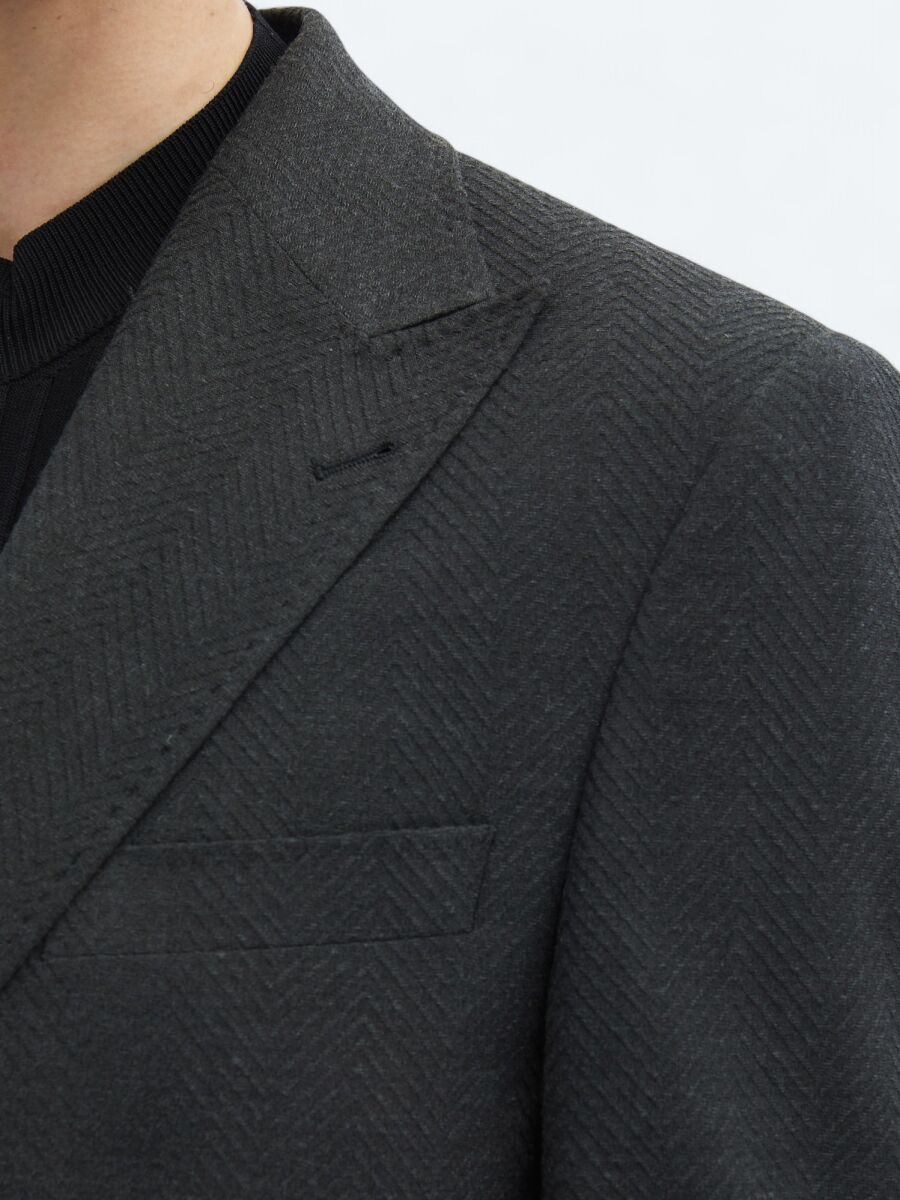 Hard Coal Patterned Modern Fit Recycled Jacket - 5