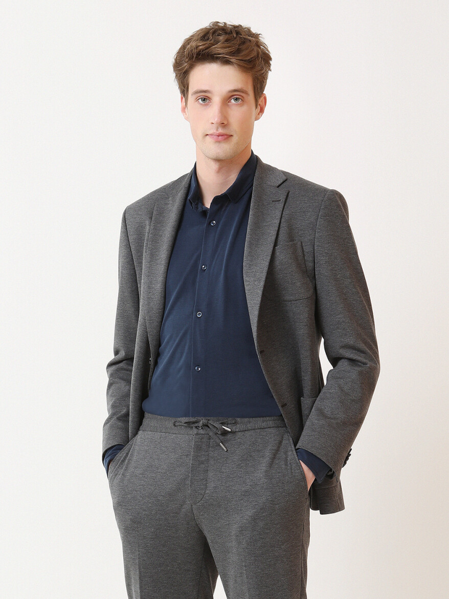 Hard Coal Patterned Modern Fit Suit - 1