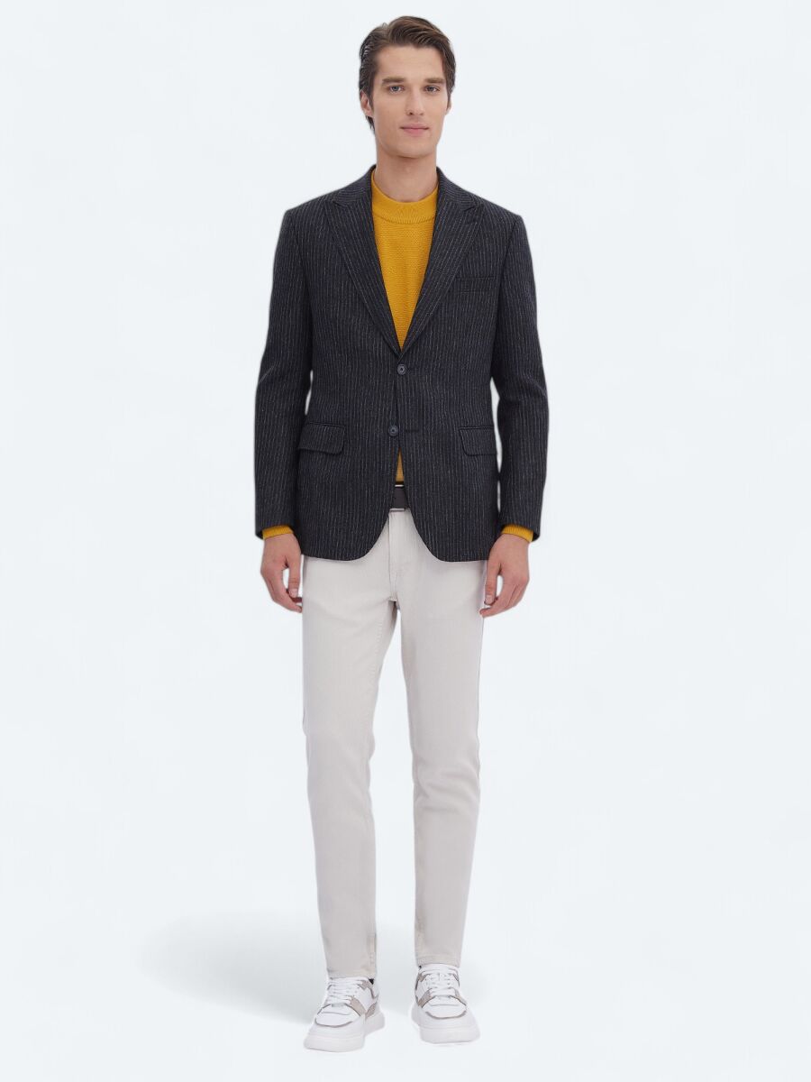 Hard Coal Patterned Modern Fit Wool Blended Jacket - 2