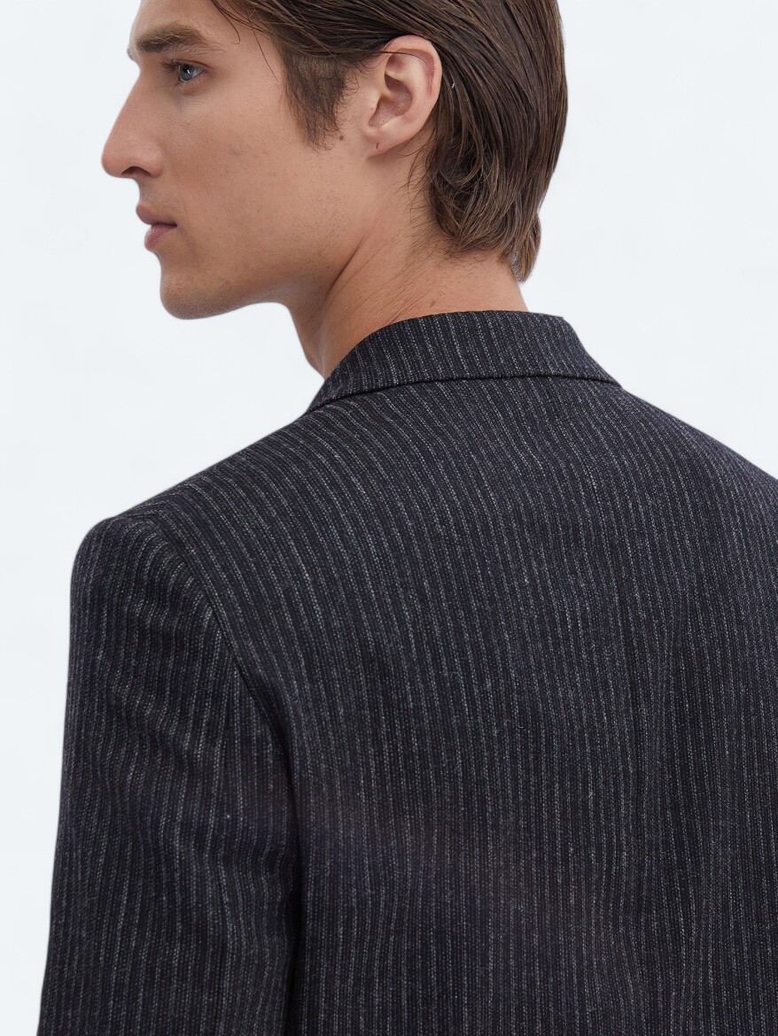 Hard Coal Patterned Modern Fit Wool Blended Jacket - 5