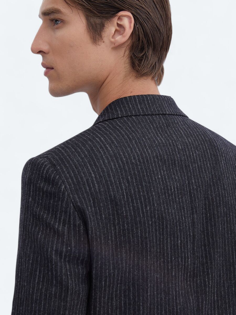 Hard Coal Patterned Modern Fit Wool Blended Jacket - 5