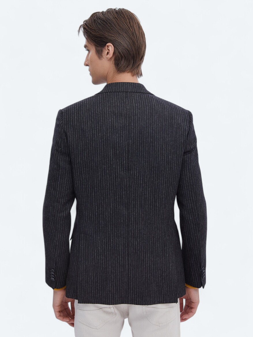 Hard Coal Patterned Modern Fit Wool Blended Jacket - 6