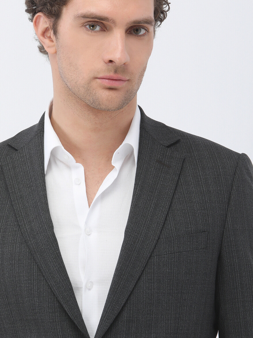 Hard Coal Patterned Modern Fit Wool Blended Suit - 3